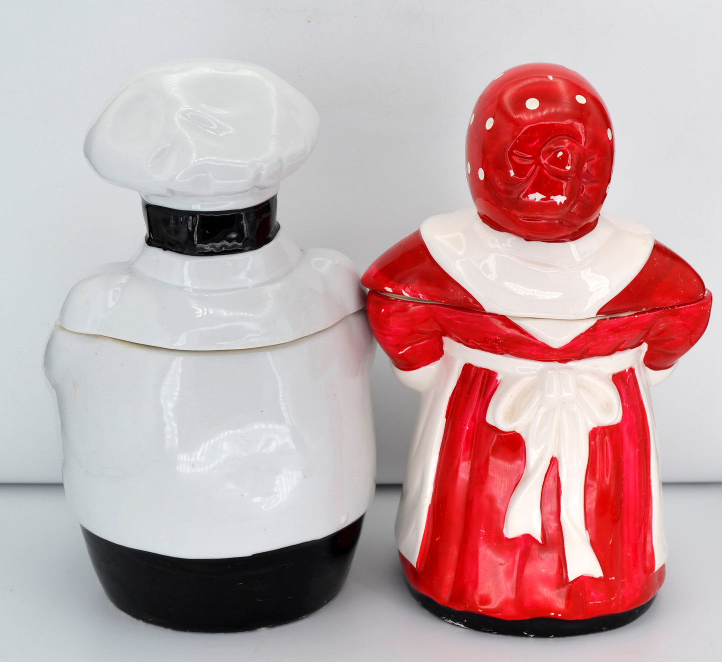 Vintage Black Americana Chef & Mammy Cookie Jars – Historical Pair, Ceramic, 13” – Early American Folk Art